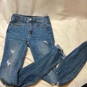 High rise, ripped, skinny jeans